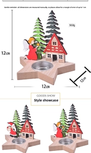 Detail of star-shaped wooden Christmas candle holder with Santa and miniature house decor