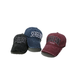 Vintage baseball caps with Sergeant Pepper embroidery and distressed details in three colors