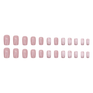 Pink press-on nails set with glitter gradient and sheer hollow french design