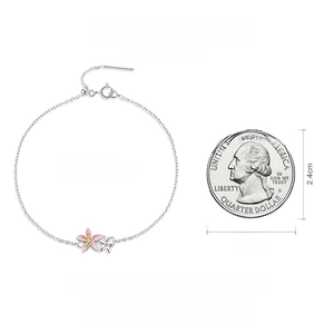 Detail view of S925 sterling silver cherry blossom bracelet with 21.5cm length scale