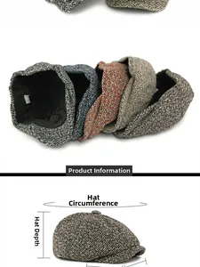 Guida alle taglie dettagliata per berretti in tweed con misure di circonferenza e profondità