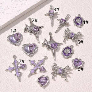 Violet Series Alloy Pendants Star Cross Heart Butterfly Charms For DIY Necklace Earring Jewelry Making Accessory