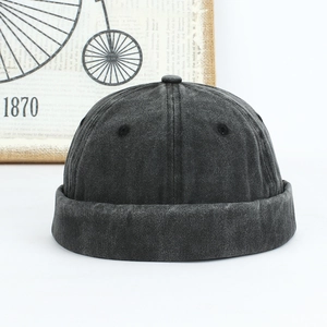 Bonnet Docker Rétro En Coton Lavé Bord Roulé Sans Bord Chapeau Miki Ajustable Streetwear Vintage Pour Hommes Femmes