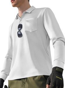 Detail of white breathable mesh fabric on long sleeve tactical polo shirt with chest pocket