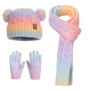 Conjunto de invierno de 3 piezas para niños con gorro arcoíris, bufanda y guantes