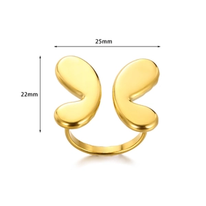 Minimalist 18K gold-plated stainless steel butterfly open ring with polished finish
