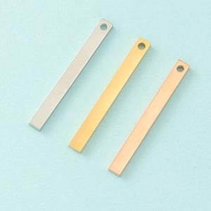 Polished rectangular stainless steel bar pendants in silver, gold, and rose gold colors