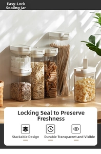 Stackable airtight plastic food storage containers with mechanical locking lids for kitchens