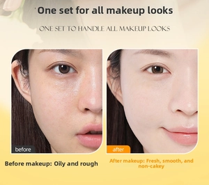 Detail showing high-coverage foundation effect on skin pores and oil control before and after