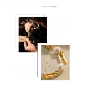 Detail of 18K gold plated chain with freshwater pearls showing artisanal craftsmanship