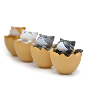4er-Set süße Katzenminiaturen in Eierschalen für DIY-Schlüsselanhänger und Deko.