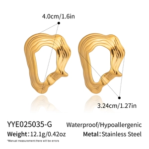 Detailed view of gold irregular wavy earrings with waterproof stainless steel texture