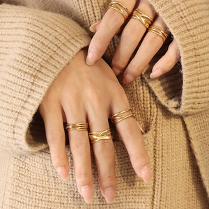 Cross Wrap Ring Titanium Steel 18K Gold Plated Multi Layer Geometric Open Adjustable Minimalist Jewelry For Women Men