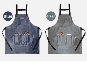 Dettaglio dei grembiuli in pelle PU impermeabile con tasche portautensili multiple