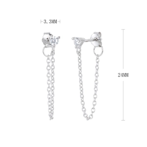 Detail of S925 silver chain earring with 3.3mm zircon, showing dimensions and S925 hallmark