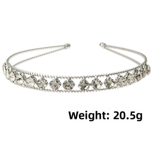 Detail shot of a slim silver headband with two rows of sparkling rhinestones, weight 20.5g