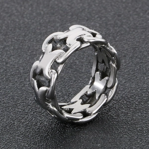 Polished silver X-shaped hollow chain ring for men made of durable stainless steel