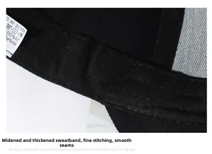 Detailed macro shot of the sweatband and stitching inside this black baseball cap