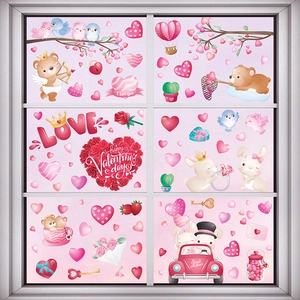 Stickers de fenêtre Saint-Valentin avec ours roses, lapins, cœurs et motifs roses