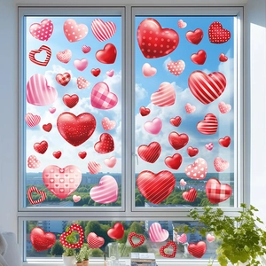 Bohemian Valentine's Day heart window static cling decals for festive glass decoration