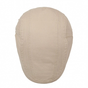 Classic khaki twill cotton beret hat for men and women with three-panel stitch detail