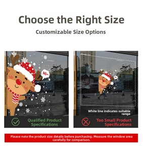 Detail comparing sizes of Christmas reindeer glass window stickers for shop displays