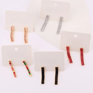 Elegant rectangle cubic zirconia tassel earrings in various vibrant colors and finishes