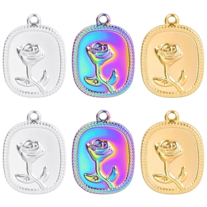 Vintage Rose Flower Embossed Pendant Stainless Steel Necklace Aesthetic Relief Charm Jewelry For Women Gold Silver Rainbow
