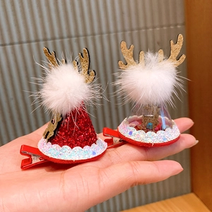 Barrettes à cheveux de Noël avec bois de renne dorés et pompons doux pour petites filles