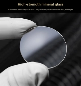 Macro detail of high-transparency Hardlex mineral glass dial window for sport watches