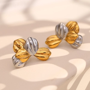 Abstract Leaf Stud Earrings Two Tone 18K Gold Plated Stainless Steel Flower Petal Design Elegant Accessory For Women Fashion