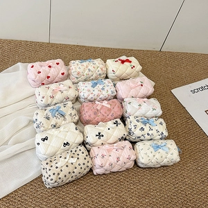 Floral quilted mini cotton makeup pouch with bow detail and heart pattern storage bag