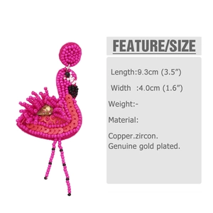 Size specifications for pink flamingo beaded earrings with copper and zircon material