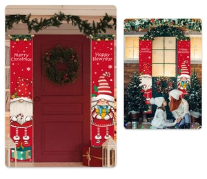 Christmas gnomes banners for door decor featuring Merry Christmas and Happy New Year text