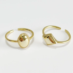925 Sterling Silver Adjustable Geometric Ring Oval Rhombus Braided Texture Elegant Gold Plated Jewelry For Women