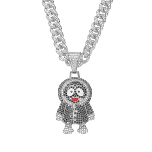 Iced out penguin pendant with silver Cuban link chain, hip hop jewelry for men