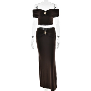 Ensemble haut bustier et jupe longue marron pour femme avec décor d'étoile de mer