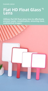 Detailed view of four square handheld cosmetic mirrors in vibrant diverse colors