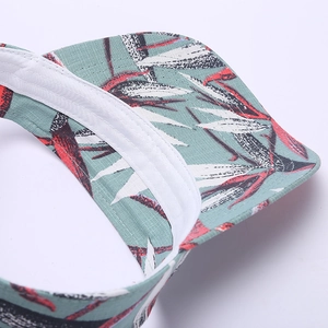 Floral cotton marathon sun visor with breathable tropical leaf pattern for running