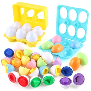 6-pack educational shape matching Easter eggs set for kids with yellow and blue trays