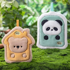 Cute double-layer thickened coral fleece hand towels with bear and panda cartoon designs
