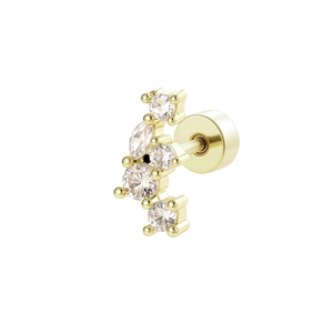 Golden marquise and round zircon geometric helix stud earring with screw flat back