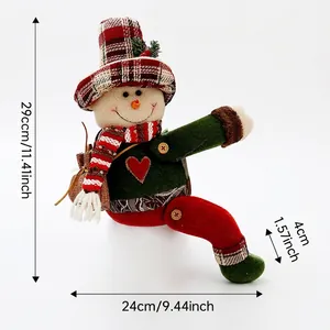 Christmas snowman plush curtain buckle with plaid hat and green vest, size dimensions