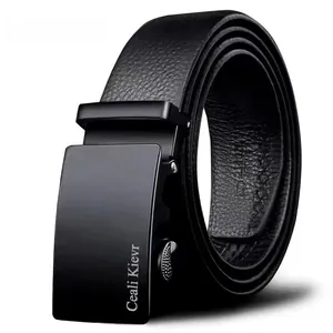 Men Leather Belt Automatic Buckle Pebble Grain Business Casual Classic Adjustable Waist Strap