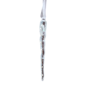 Clear acrylic Christmas icicle ornament with white ribbon for holiday tree decorations