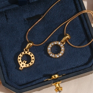 18K gold plated stainless steel snake chain necklace with zircon letter pendant in box