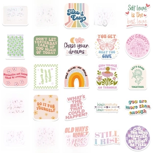 Set of 50 inspirational stickers in Danish pastel pink for laptop and luggage decor