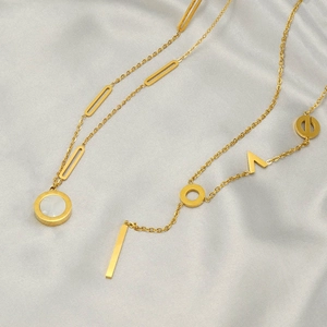 Chic 18K gold plated stainless steel necklaces featuring LOVE letter and round pendants