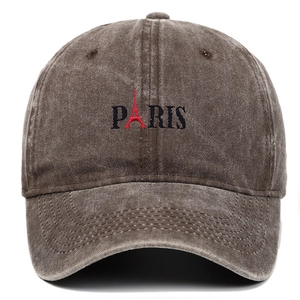 Vintage washed charcoal baseball cap featuring Paris embroidery and Eiffel Tower graphic