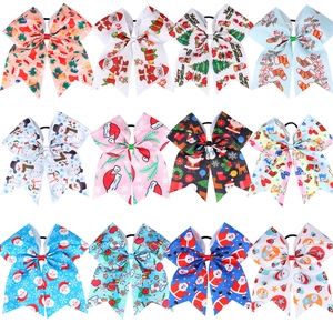 Set of 12 Christmas grosgrain ribbon bow hair ties with festive holiday patterns